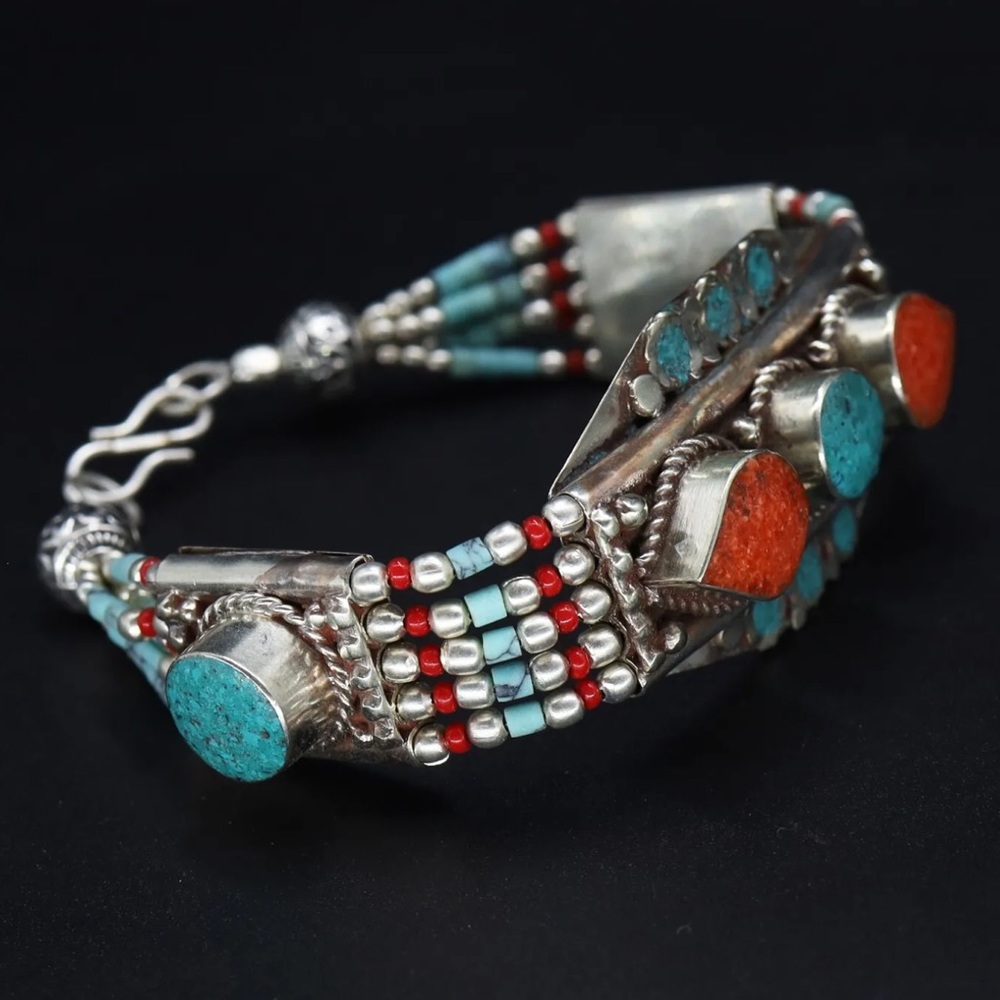 Tibetan silver gemstone ethnic bracelets - Picture 16 of 16